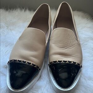 Karl Lagerfeld Beige and Black Chain Loafers Caralee style 8.5